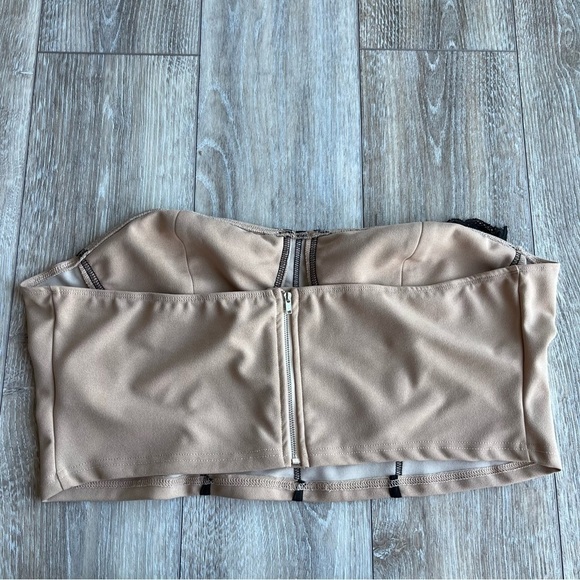 SHEIN SXY Strapless Crop Top Corset Look Size 3XL Tan Black - Picture 3 of 4